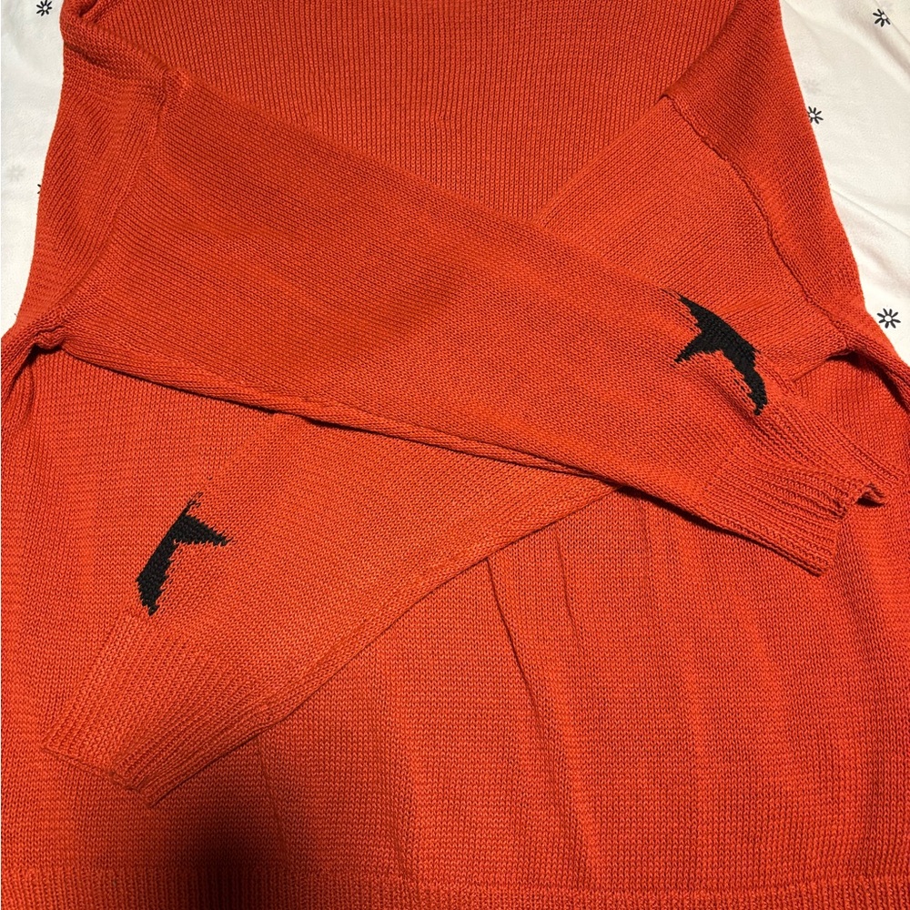 Orange Knit Sweater with Black Accents